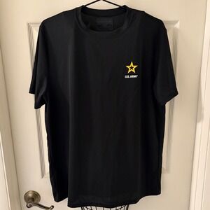 US Army Mens Large Black Moisture Wicking Performance T Shirt Star Logo